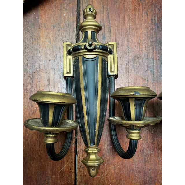 Neoclassical Mid 20th Century Neoclassical Style Greek Key & Urn Cast Metal Wall Candle Sconces Signed Empire For Sale - Image 3 of 15