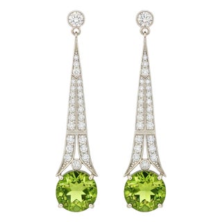 Art Deco Style Peridot and Colorless Topaz Drop Earrings Silver, Gold, A Pair For Sale