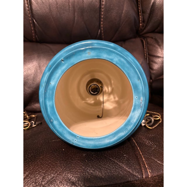 Turquoise Vintage Mid-Century Modern Turquoise Cutout Ceramic Swag Pendant Lamps - A Pair For Sale - Image 8 of 12