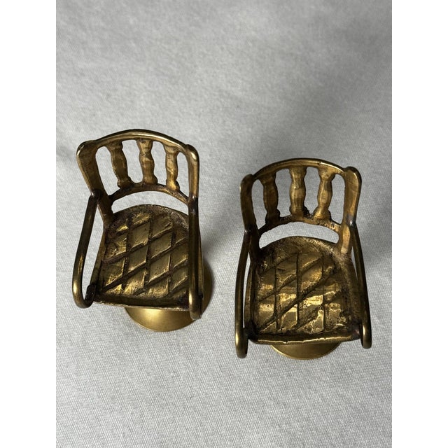 Mid 20th Century Vintage English Traditional Miniature Solid Brass Chairs, a Pair For Sale - Image 5 of 11