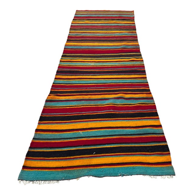 Vintage Runner Kilim Rug With Striped Design For Sale