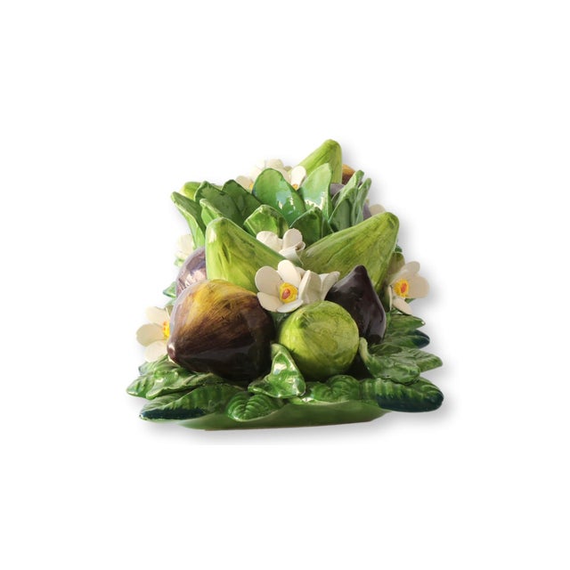 Mediterranean Midcentury Italian Trompe L'oeil Fig and Flower Candleholder Centerpiece For Sale - Image 3 of 6