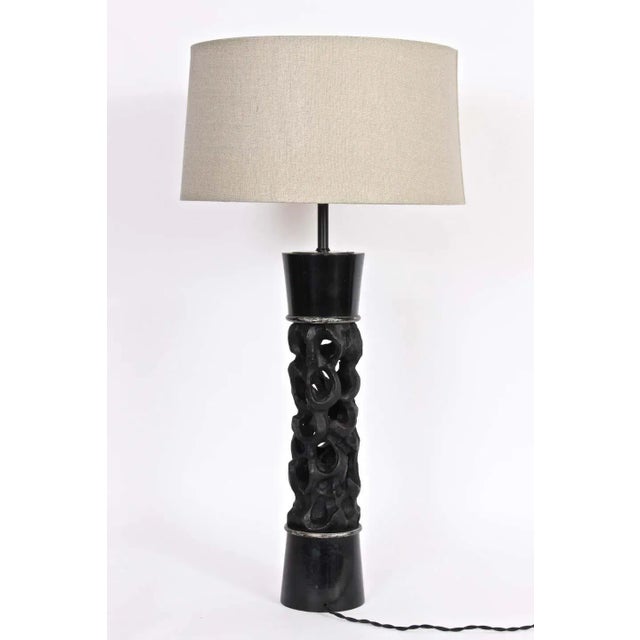 1950s 1950s James Mont Carved Black Ebonized Wood Table Lamp For Sale - Image 5 of 13
