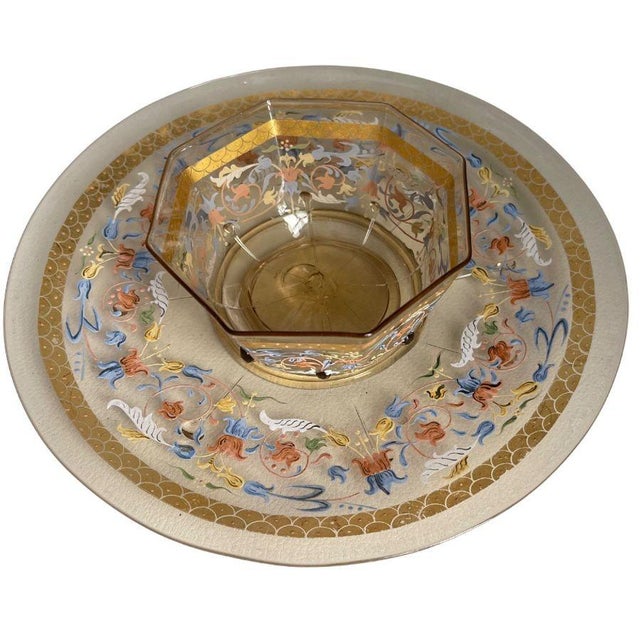 Set for Ten Venetian Gilt-Heightened Enamel Glasses W Plates & Bowls. E. 20th C. For Sale In Los Angeles - Image 6 of 17