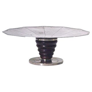 Art Deco Silverplate & Wood Cake Plate For Sale