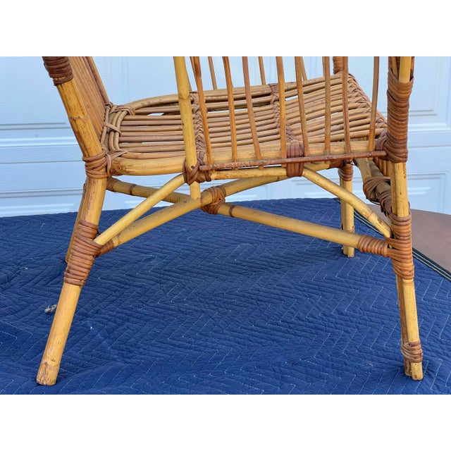 Chestnut Vintage Franco Albini Style Safari Bent Rattan Arm Chairs a Pair For Sale - Image 8 of 12