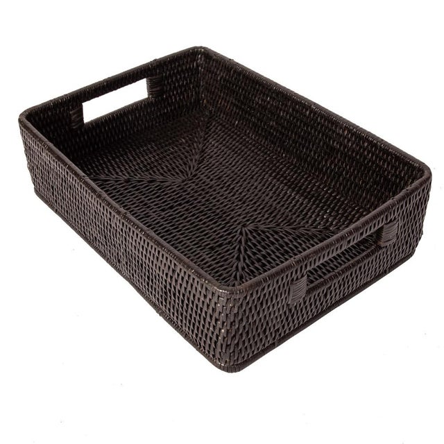 Artifacts Rattan Rectangular Storage Basket with Rounded Corners in Tudor Black - 14" For Sale In Houston - Image 6 of 10