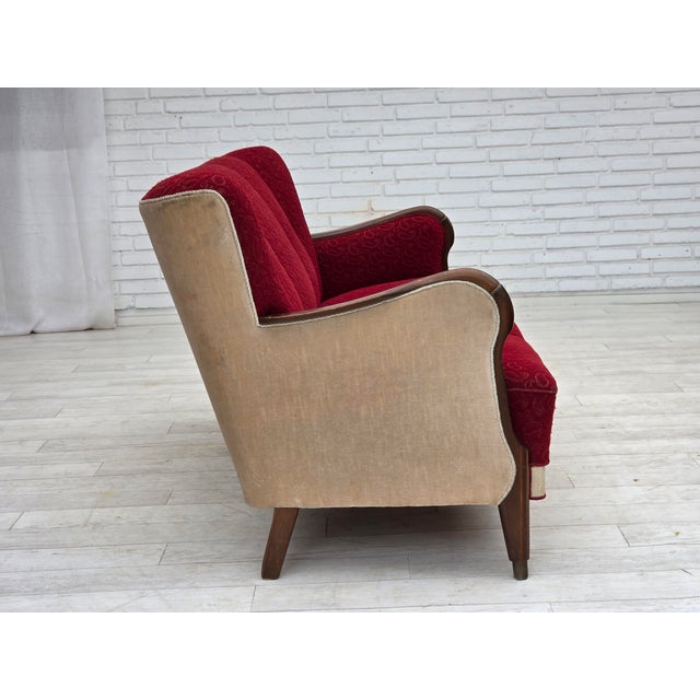 Danish 3-Seater Sofa in Red/Beige Furniture Wool, 1950s For Sale - Image 4 of 18