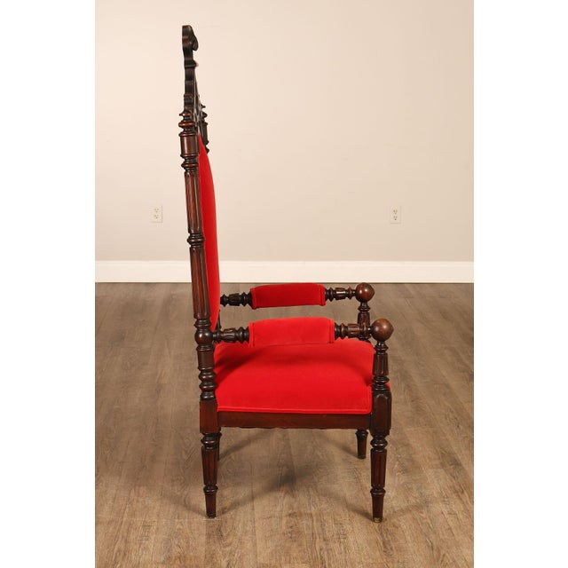 Gothic Revival Walnut Carved Wood Throne Pair Of Armchairs For Sale - Image 18 of 18