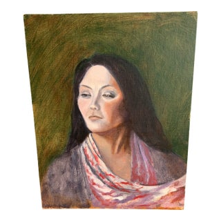 20th Century Portrait of a Woman With Green Background For Sale