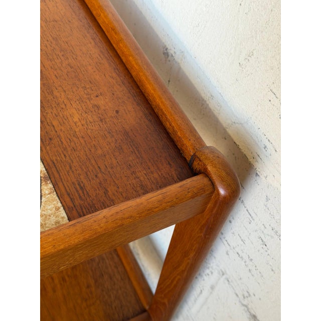 Teak Tile-Top Rolling Bar Cart Danish Mid-Century Modern Tea Trolley 1960s For Sale In Los Angeles - Image 6 of 11