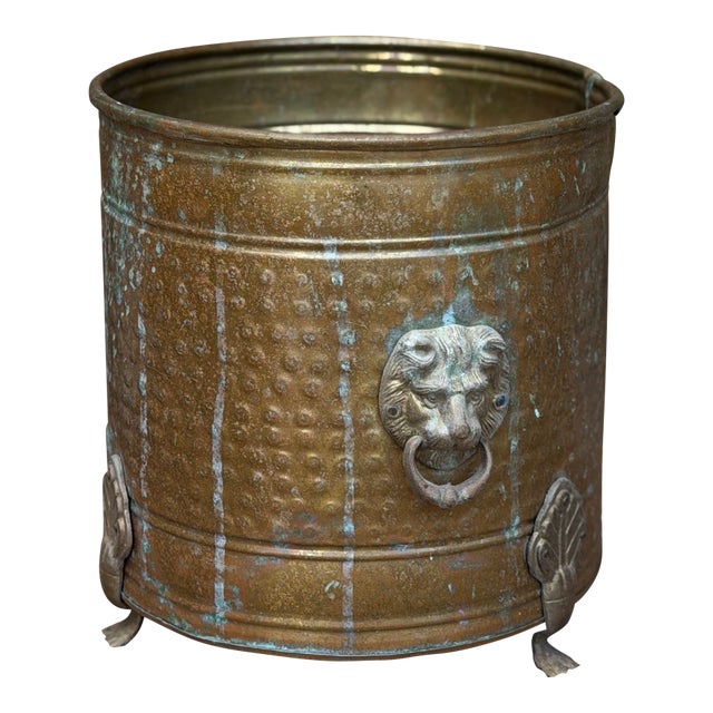 Early 1900s Jardiniere Brass Lion Motif Planter For Sale