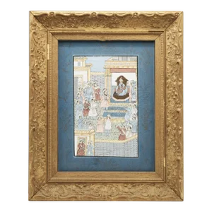 Antique Persian Royal Garden Gouache Manuscript Page Wood Framed & Matted
