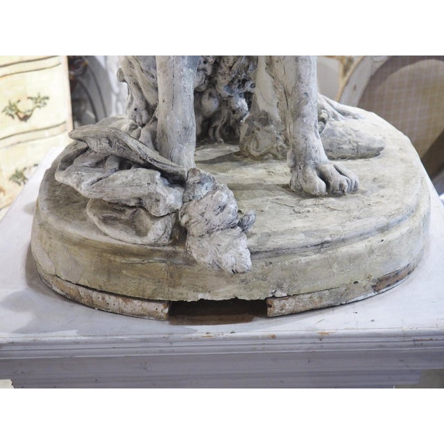 Signed Antique French Plaster Sculpture, a Renaissance Boy and His Dog, C. 1880 For Sale - Image 14 of 18