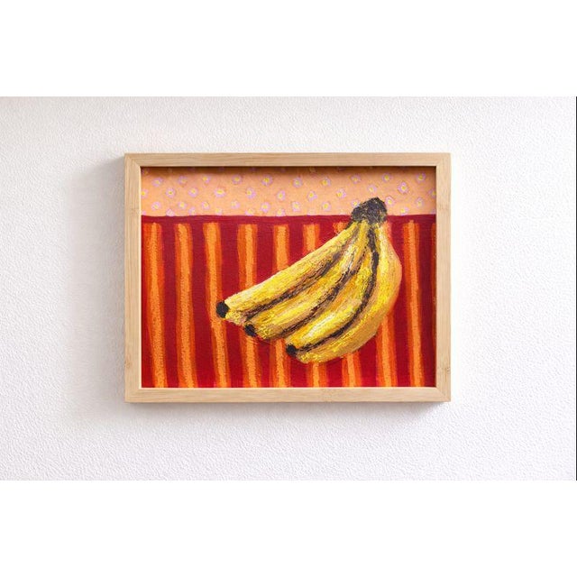 Banana Still Life Painting on Paper, Colorful Modern Folk Art, 9 X 12 Original Acrylic and Oil Pastel Artwork For Sale - Image 4 of 4