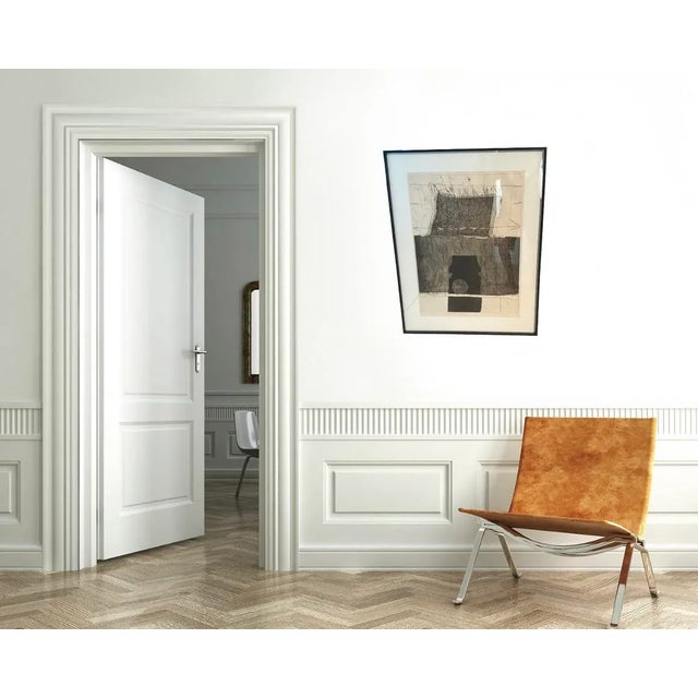 Black Mid-Century Black & White Geometric Abstract Painting, by Artist Scunio, 31.25” H X 24.25” W For Sale - Image 8 of 8