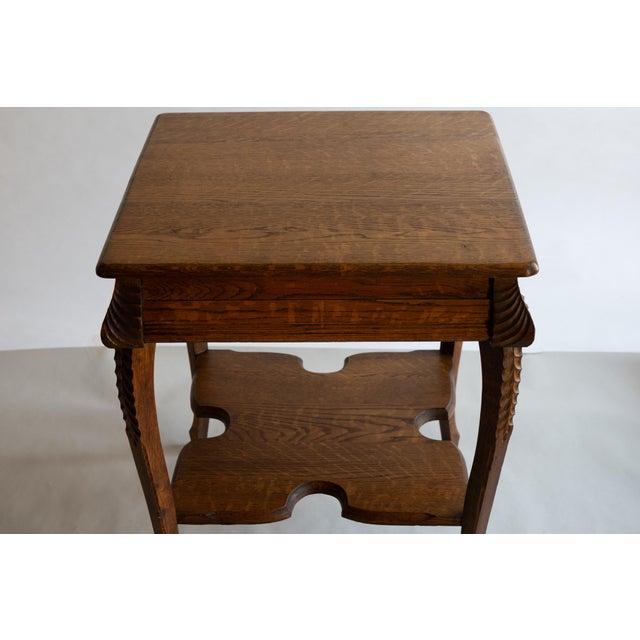 Antique Victorian Oak Square Side Parlor Table With Shelf For Sale - Image 9 of 9
