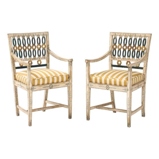 Pair of 18th Century Swedish Polychrome Chairs For Sale