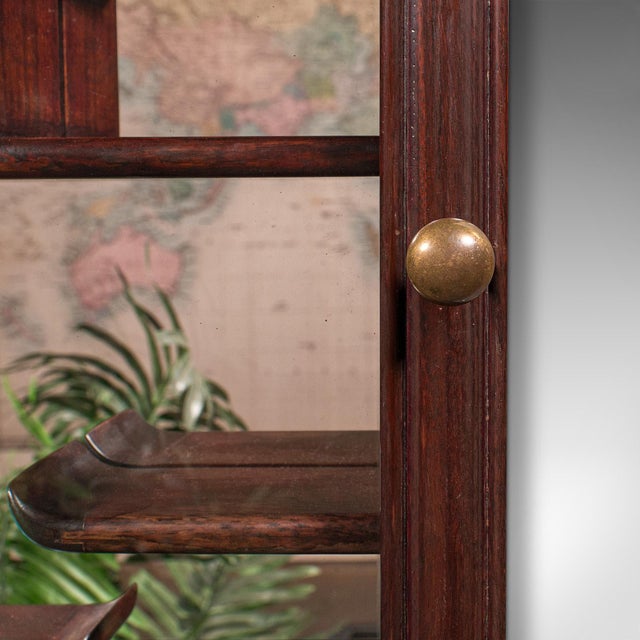 Brown Vintage Glazed Display Cabinet, Chinese, Walnut Collector's Whatnot, Art Deco For Sale - Image 8 of 10