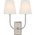 Thomas O'Brien for Visual Comfort Signature Hulton Double Sconce in Polished Nickel with Crystal Backplate with Linen Shades For Sale