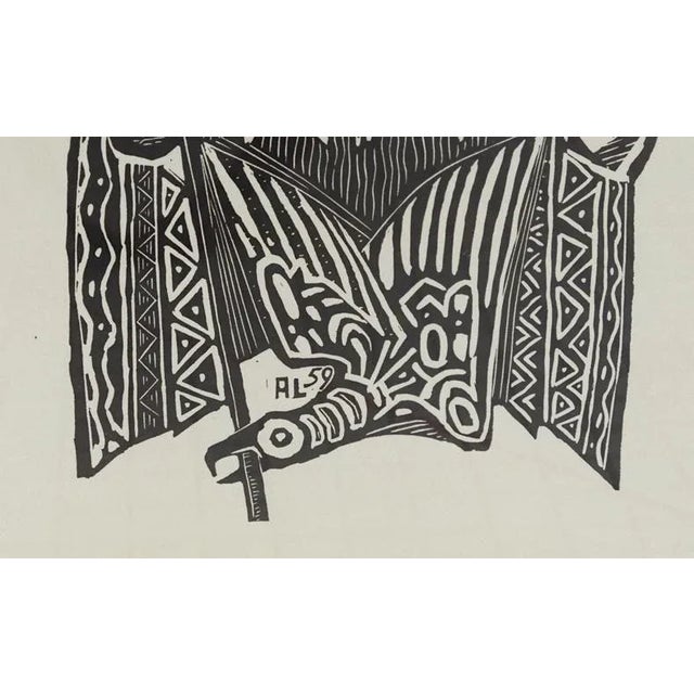 Mid-Century Modern 1959 Tribal Midcentury Modern Woodcut Wood Block Art For Sale - Image 3 of 6