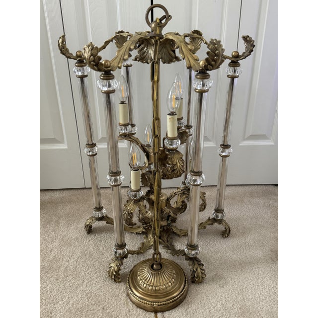 Brass Vintage French Louis XVI Gilded Brass & Crystal Luminaire/Chandelier For Sale - Image 8 of 18