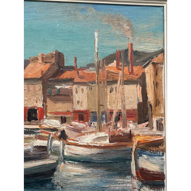 Ellis Wallin, Boats in the Harbor, 1950s, Oil on Canvas, Framed For Sale - Image 8 of 18
