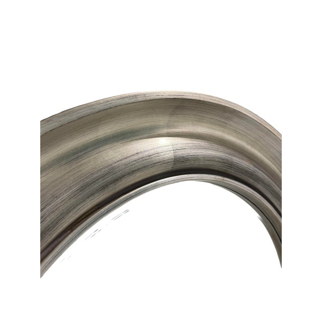 Modern Silver Leaf Gilt Wood Oval Hanging Wall Mirror For Sale - Image 3 of 9