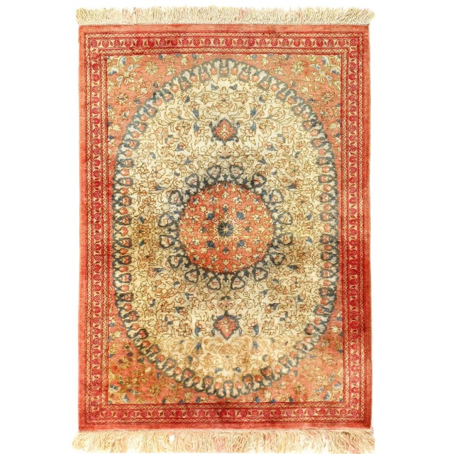1980s Persian Fine Hand Pure Silk Qum Rug For Sale - Image 4 of 4