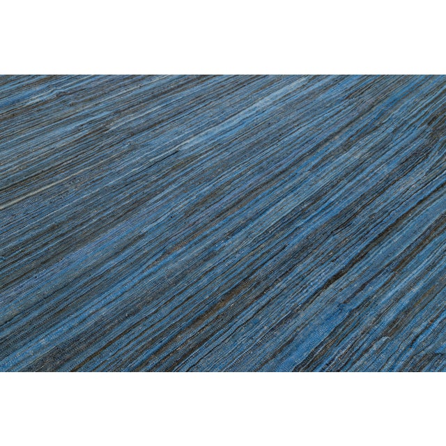 Modern Handmade Flat-Weave Kilim Wool Rug in Indigo & Charcoal Abrash 9x12 For Sale - Image 11 of 12