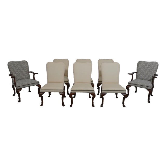 Set of 8 Baker George III Style Upholstered Dining Room Chairs For Sale