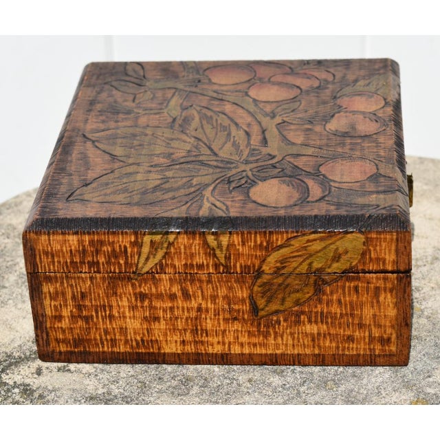 Vintage Pyrography Carved Lidded Box W/Leaves & Fruit For Sale - Image 10 of 13