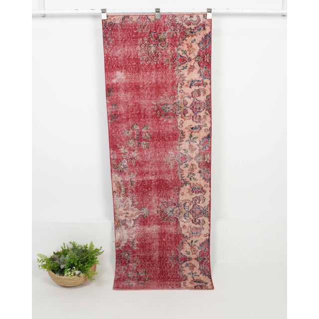 1970s 1970s Vintage Turkish Handmade Wool Cotton Red Runner Rug For Sale - Image 5 of 11