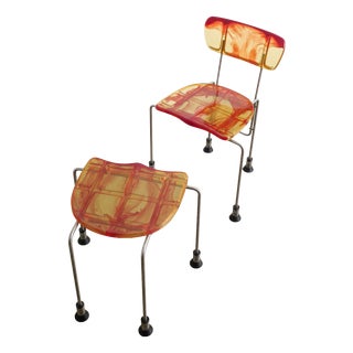 Set of Italian Dining Chair and Ottoman in Red-Yellow Resin by Gaetano Pesce for Bernini, Italy, 1993 For Sale