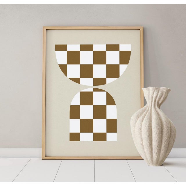 Abstract open edition giclee print. 20"x28" Elegant brown checkers composition drawing on beige background. Contemporary...