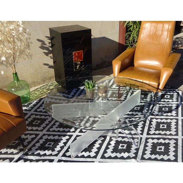 Postmodern Glass Coffee Table with Acrylic Glass Base For Sale - Image 3 of 16