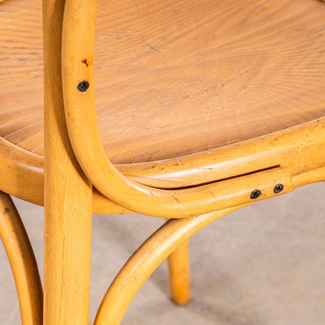 Blonde Fan Back Armchairs with Patterned Seat, 1950s, Set of 4 For Sale - Image 4 of 11