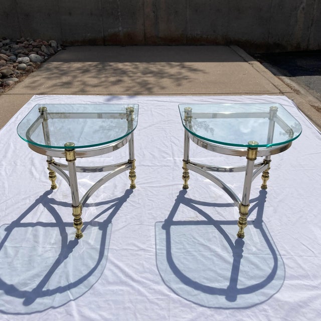 Chrome Jansen Style Chrome & Brass Demi-Lune End Tables in Baguès For Sale - Image 8 of 13