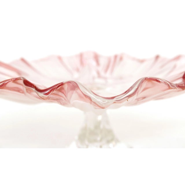 Pink Vintage Petal Glass Pedestal Compote Dish For Sale - Image 8 of 13