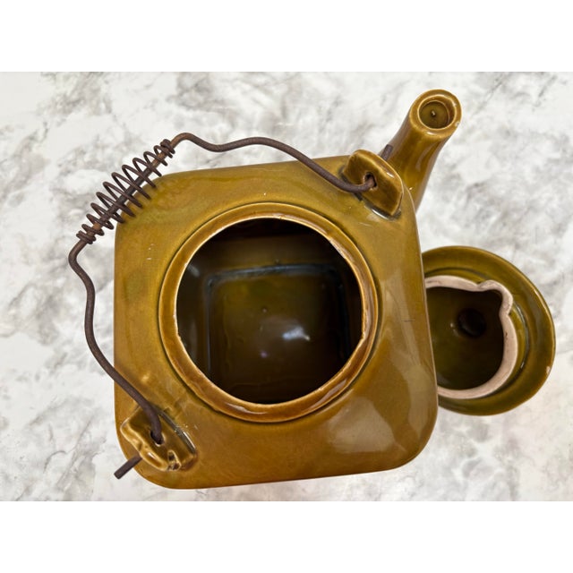 Brown Vintage Green Floral Textured Teapot For Sale - Image 8 of 8