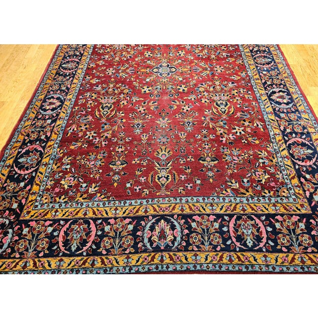 Vintage Kashan Rug, Hand-Knotted Wool, Allover Floral Pattern, Red & Navy, 9x14 For Sale - Image 13 of 17