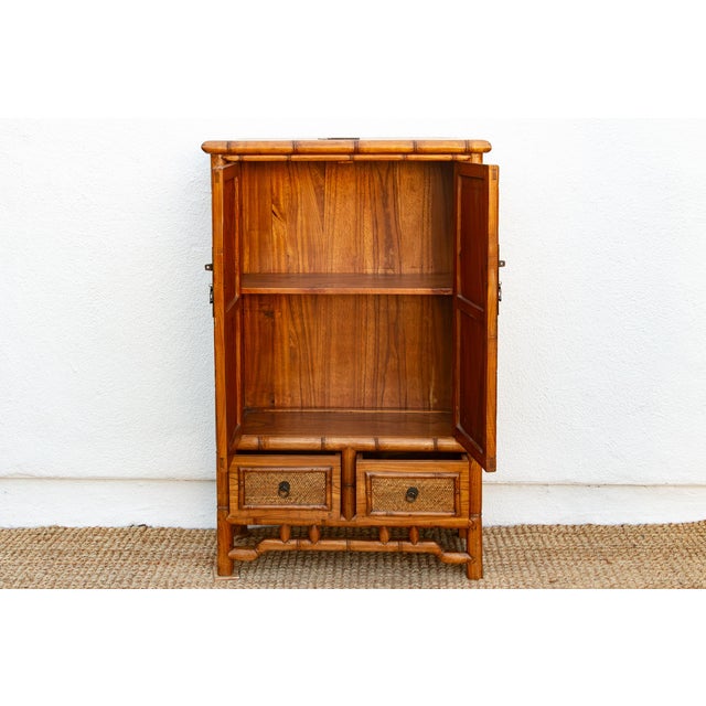 Wood Vintage Faux Bamboo & Cane Cabinet For Sale - Image 7 of 10