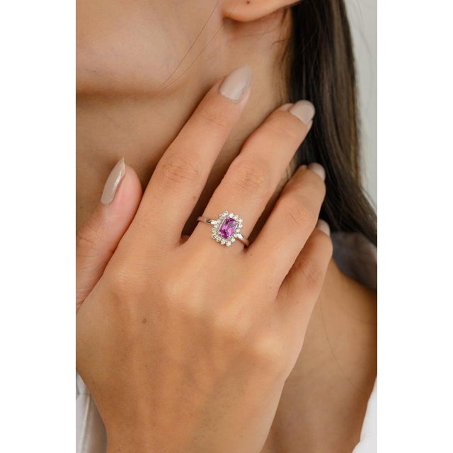 Sparkling Ruby Diamond Halo Engagement Ring Crafted in 14k Size 5 For Sale - Image 9 of 12