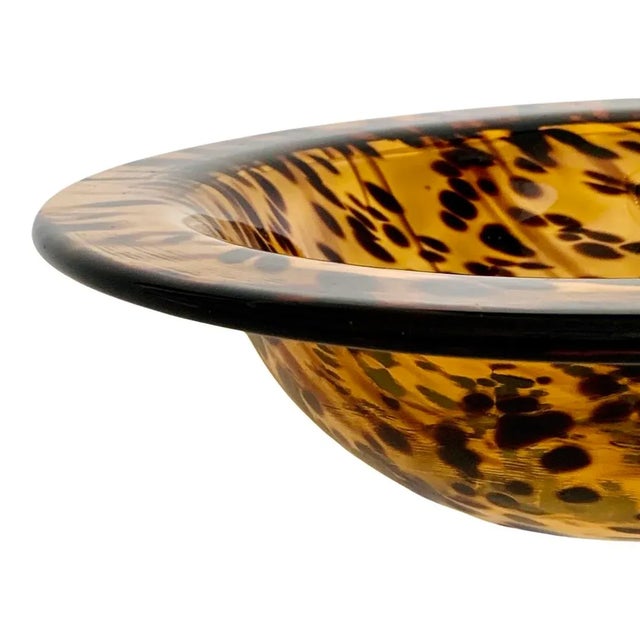 Chinoiserie Vintage Italian Murano Style Amber Tortoise Shell Glass Large Serving Bowl / Centerpiece For Sale - Image 3 of 8