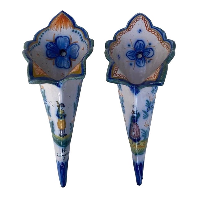 French Faience Wall Pocket Henriot Quimper-A Pair For Sale