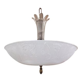 Art Deco White Glass Shade Chandelier Light For Sale