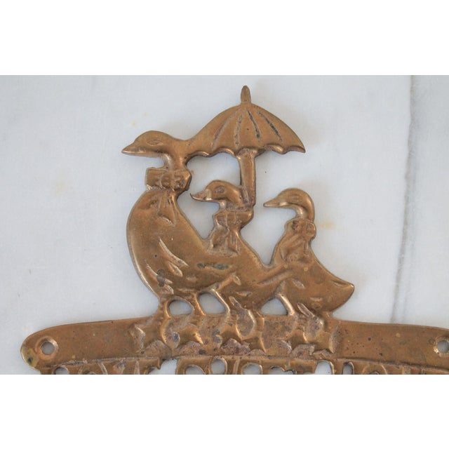 Vintage "Home Sweet Home" Brass Geese Wall Key Holder For Sale - Image 4 of 7