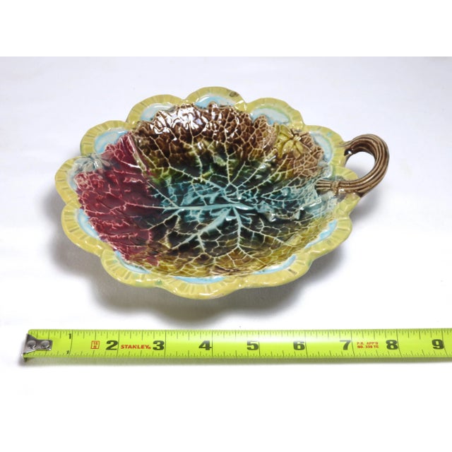 Antique American Victorian Majolica Leaf Motif Serving Dish For Sale - Image 11 of 13