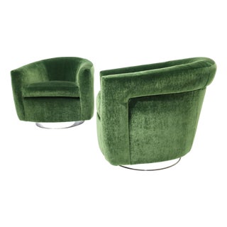 Milo Baughman Tilt Swivel Lounge Chairs in Plush Green Mohair, 1970s For Sale