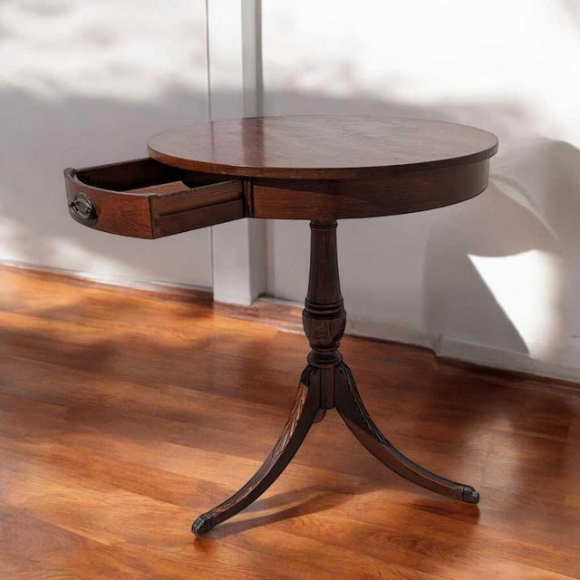 Mid-Century Mersman Round Wood Pedestal Side Table With Drawer For Sale - Image 4 of 17